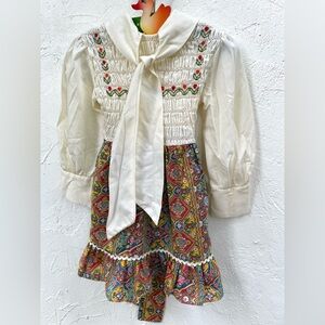 Vintage Polly Flinders Boho Smocked Cream and Floral 60’s/70’s Dress size 5